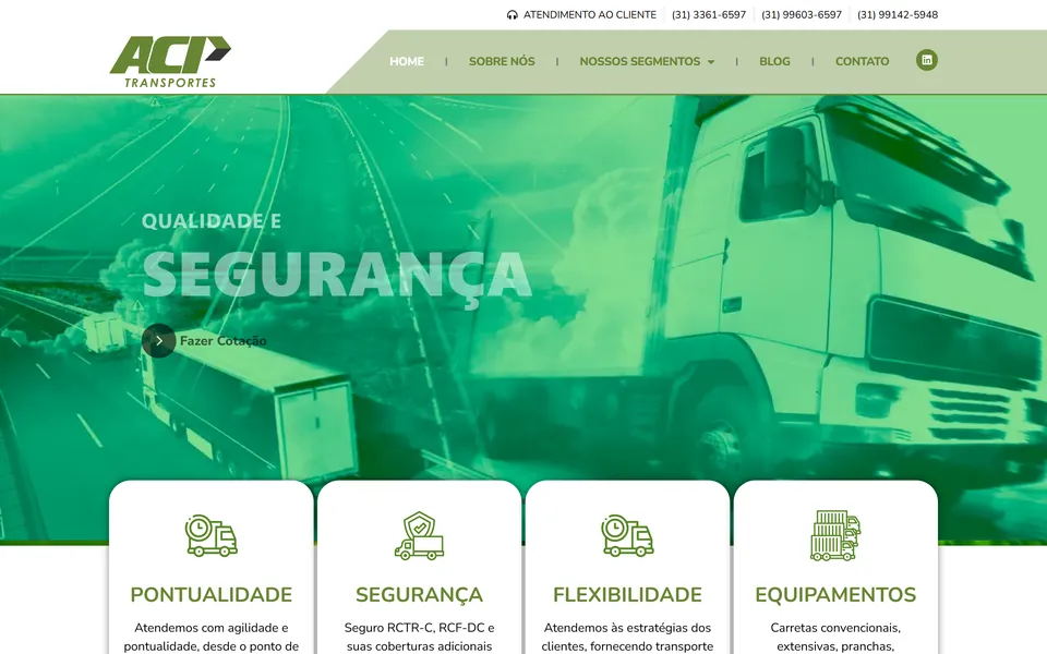 Captura de tela da página inicial do site ACP Transportes