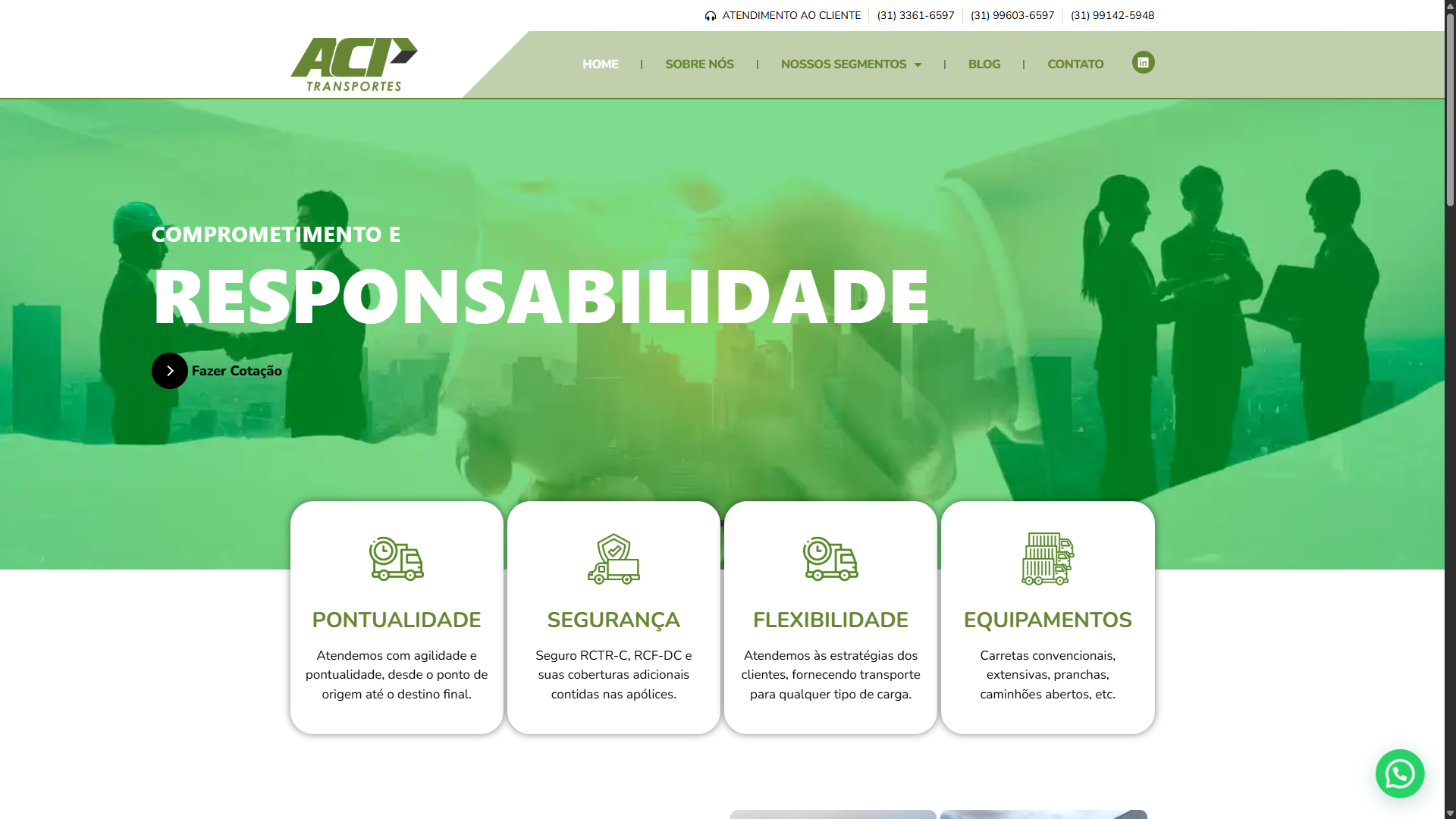 Captura de tela da página inicial do site ACP Transportes