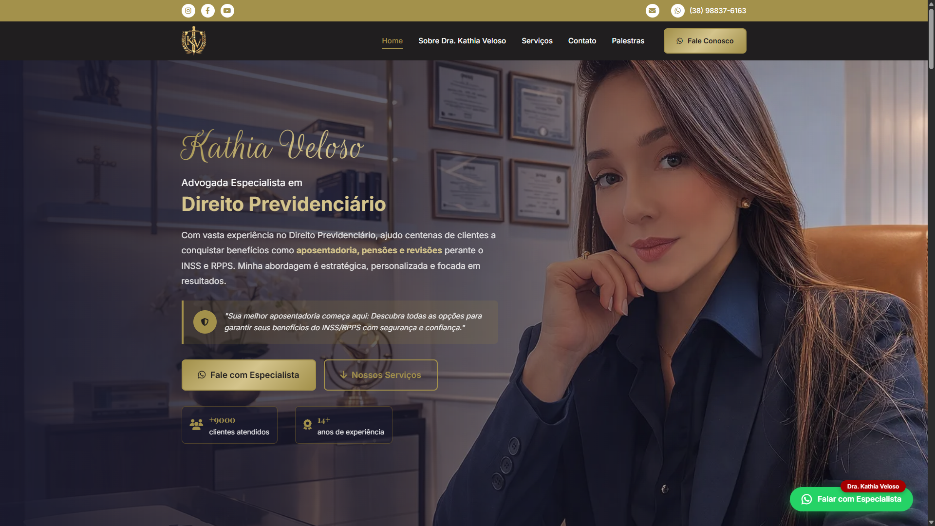 Captura de tela da página inicial do site Kathia Veloso Advocacia
