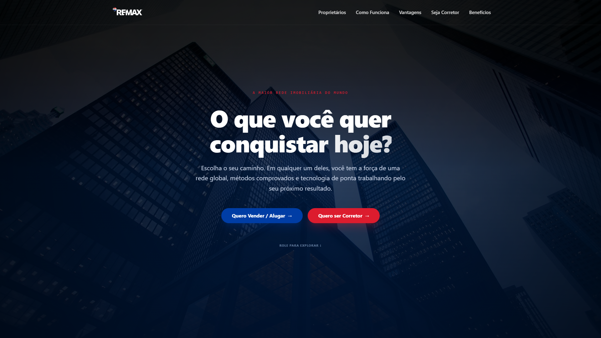 Captura de tela da página inicial do projeto Aprova Prime e REMAX