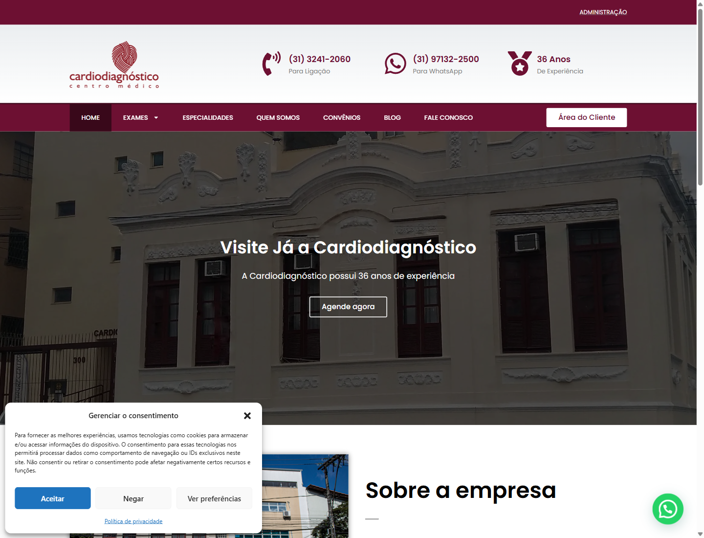 Captura do site Cardiodiagnóstico BH